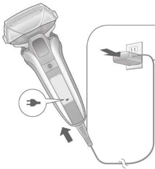 Illustration of a handheld device connected to an electrical outlet, showing internal wiring and power connection (no text or symbols).