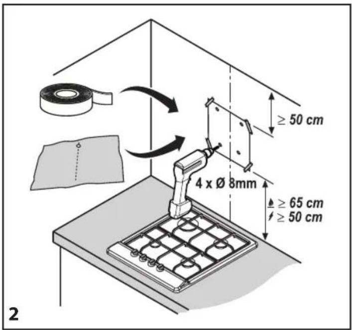 ≥ 50 cm 4 x Ø 8mm ≥ 65 cm ≥ 50 cm 2