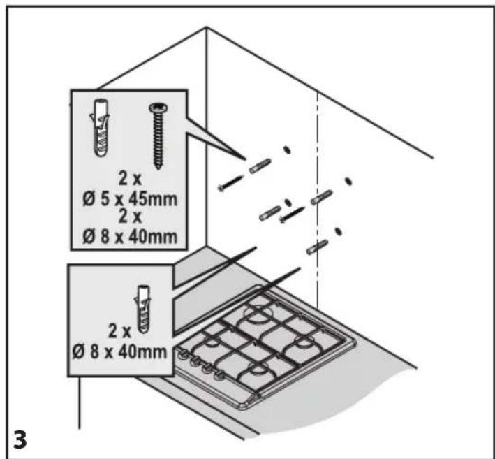 2 x Ø 5 x 45mm 2 x Ø 8 x 40mm 2 x Ø 8 x 40mm 3