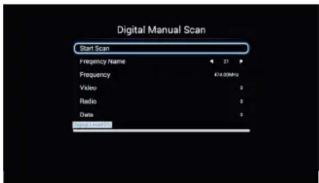 Digital Manual Scan Start Scan Frequency Name 27 Frequency 404.00MHz Video 0 Radio 0 Date 0 00:00:00:00