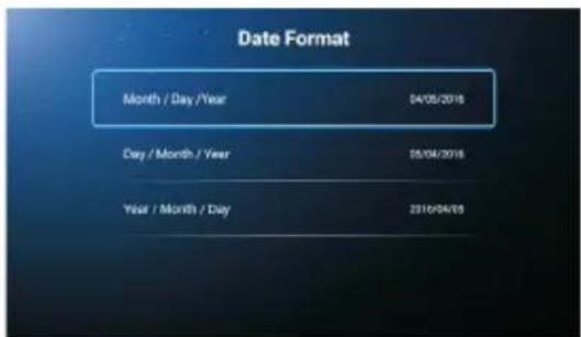 Date Format Month / Day / Year 04/05/2016 Day / Month / Year 05/04/2016 Year / Month / Day 2016/04/05