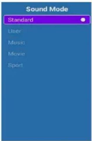 Sound Mode Standard User Music Movie Sport