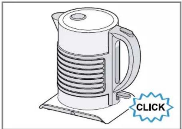 Illustration of a water heater with a 'CLICK' button, no text or symbols on the device itself