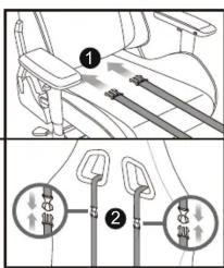 Diagram illustrating seatbelt usage with numbered instructions and two labeled diagrams showing different seat configurations.