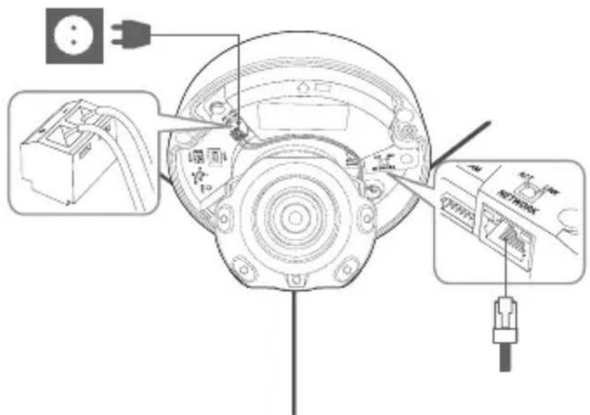 Technical diagram of a device rear panel with labeled components and wiring connections