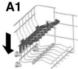 3D diagram of a mechanical assembly inside a wire cage, showing internal components and a downward arrow (no text or symbols).