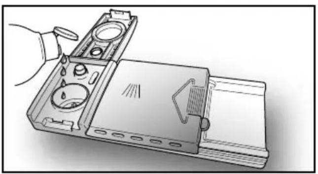 Line drawing of a mechanical device with a hand operating the top component (no text or symbols)