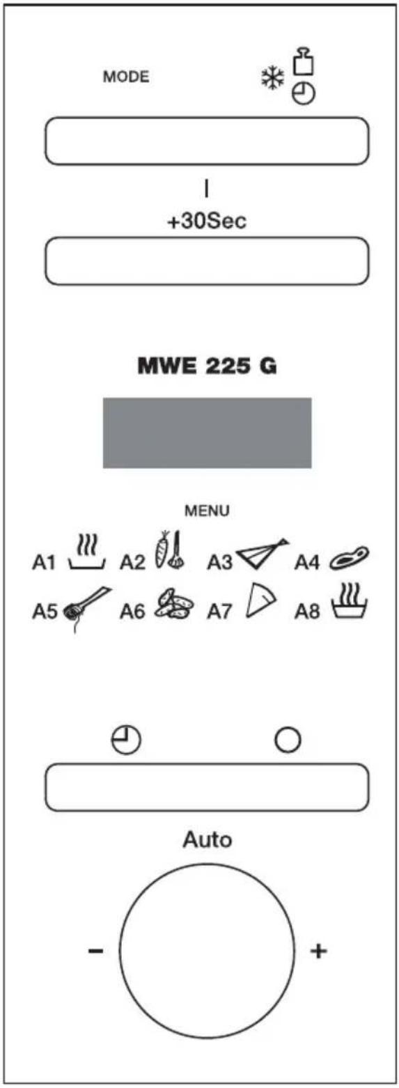 MODO I +30Seg MWE 225 G MENÚ A1 A2 A3 A4 A5 A6 A7 A8 Auto - +