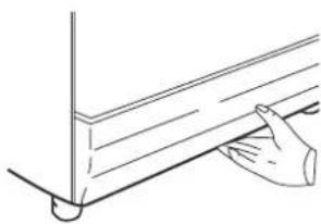 Line drawing of a hand adjusting a wooden beam with a vertical support (no text or symbols)