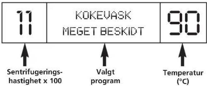 11, 11, KOKEVASK, MEGET BESKIDT, 90, ↑, Sentrifugeringshastighed x 100, ↑, Valgt program, ↑, Temperatur (°C)