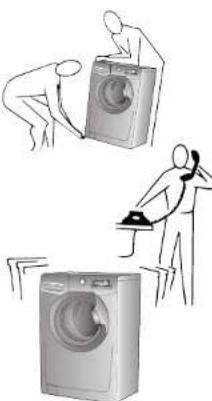 Illustration de trois appareils électroménagers différents : un lave-linge, un dispositif de lavage à la main et un lave-linge (aucun texte ou symbole présent).