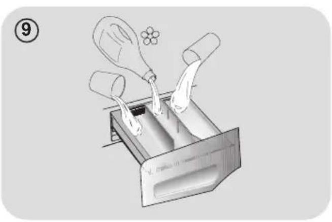 Illustration of a hand washing clothes into a drawer with a tool, no text or symbols present