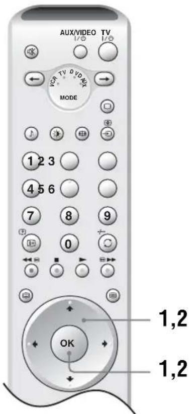 AUX/VIDEO TV MODE 1 2 3 4 5 6 7 8 9 0 1,2 OK 1,2