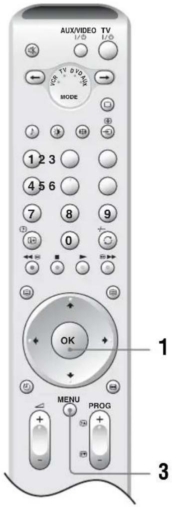 AUX/VIDEO TV 1/0 1/0 MODE 1 2 3 4 5 6 7 8 9 0 OK MENU PROG 1 3