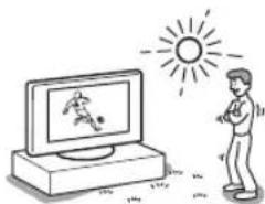 Illustration of a person watching a soccer ball on a computer under the sun.