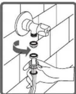 Illustration of a hand holding a valve with a circular arrow indicating rotation (no text or symbols)