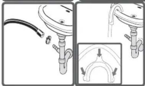 Diagram showing a pipe fitting with a cable and a cross-sectional view of the pipe (no text or labels).