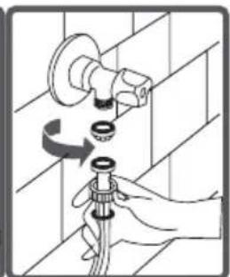 Illustration of a hand holding a pipe with a valve above, showing fluid flow direction (no text or symbols)