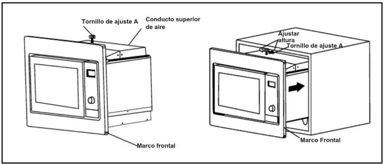 Adjustment screw A, upper air duct, front frame, adjust height, adjustment screw A, front frame