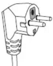 Line drawing of a black electrical outlet plug with two leads (no text or symbols)