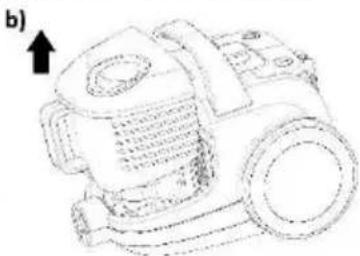 Line drawing of a vacuum cleaner with an arrow indicating upward motion (no text or symbols)