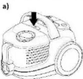 Line drawing of a vacuum cleaner with a black arrow pointing to the handle (no text or symbols)