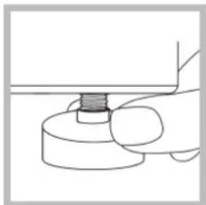 Line drawing of a hand holding a cylindrical object with a threaded rod (no text or symbols)