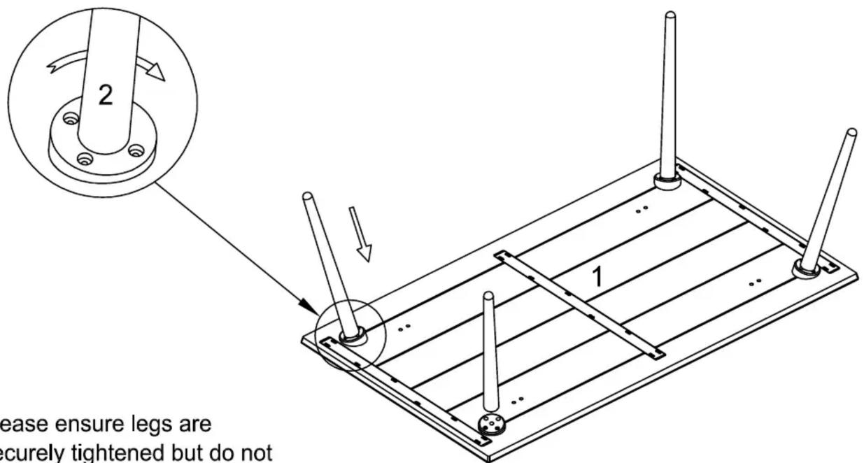 2 lease ensure legs are securely tightened but do not 1
