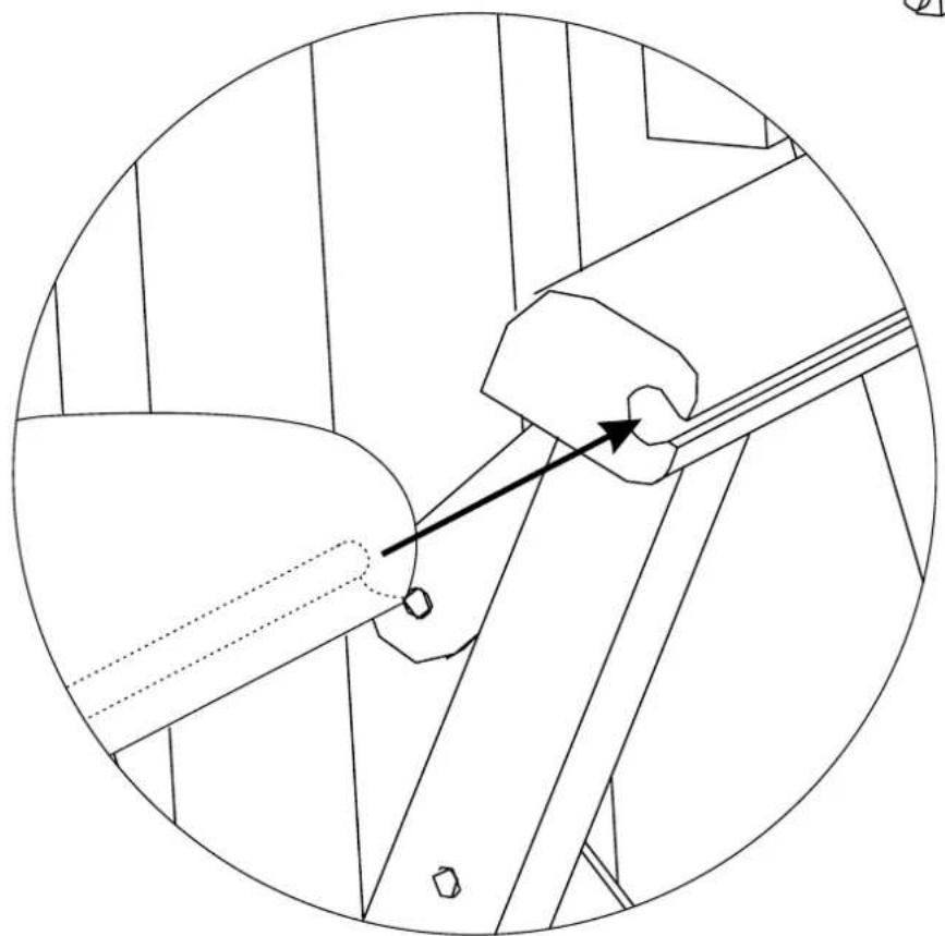 Technical line drawing of a mechanical assembly with a hand operating a bracket (no text or symbols)