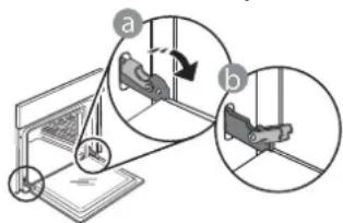 Diagram illustrating a mechanical assembly with labeled components and directional arrows, likely illustrating a motion or assembly process.