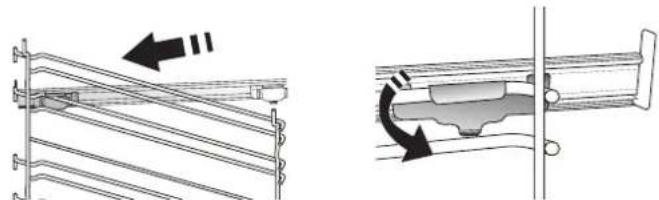 Technical illustration showing two mechanical assembly steps: one with a rotating arrow and the other with a curved arrow (no text or symbols)