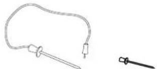 Simple line drawing of a coiled cable with a pair of pins, and a separate wire with a handle (no text or symbols)