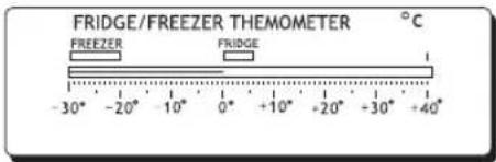 FRIDGE/FREEZER THERMOMETER °C: FREEZER -30° -20° -10° 0°; FRIDGE +10° +20° +30° +40°