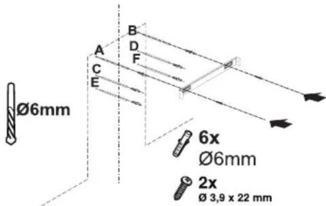 Ø6mm A B C D E F 6x Ø6mm 2x Ø 3,9 x 22 mm