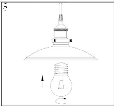 Line drawing of a lamp with a conical shade and light bulb, showing airflow direction (no text or symbols)
