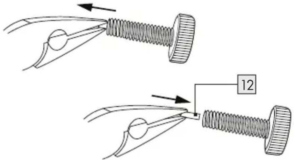 Diagram showing two types of forceps (pinning) applied to a spring, with one being tensile and the other tensile, labeled with number 12.