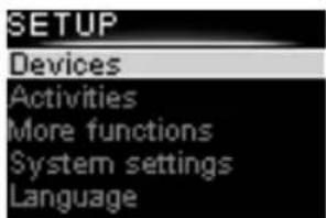 SETUP Devices Activities More functions System settings Language