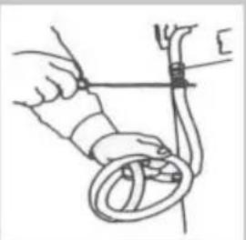 Illustration of a person's arm holding a rope tied with a string (no text or symbols)