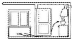 Simple line drawing of a room layout with furniture and fixtures (no text or symbols)