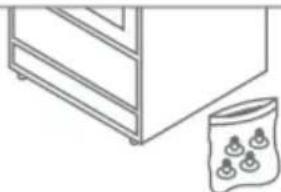 Simple line drawing of a cabinet with three food items beside it (no text or symbols)