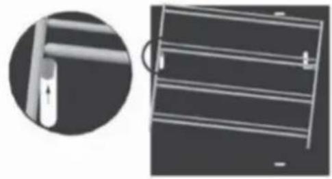 Technical illustration of a metal frame structure with a magnified inset showing the detail (no text or symbols)