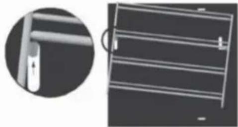 Technical illustration of a metal bracket assembly with a magnified inset showing the detail (no text or symbols)