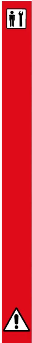 Red safety warning sign with pictograms of a person and a tool, indicating hazard or absence of work.
