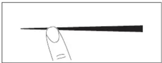 Simple line drawing of a finger pointing to a horizontal line (no text or symbols)