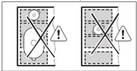 Safety warning sign showing crossed safety symbols and warning labels in two scenarios