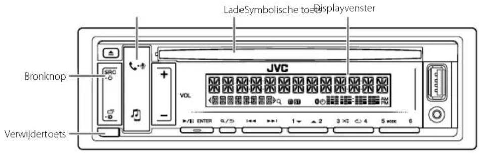 Lade (symbolische toets) Displayvenster Bronknop JVC VOL Verwijdertoets