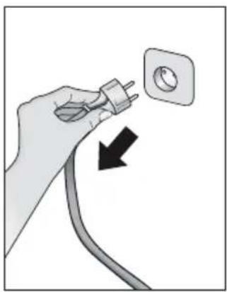Hand holding a plug with a screw socket, connected to a cable with a black arrow indicating direction (no text or symbols)