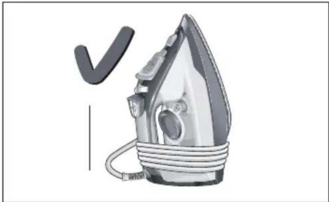 Illustration of a steam iron with a cord and handle, no text or symbols present.