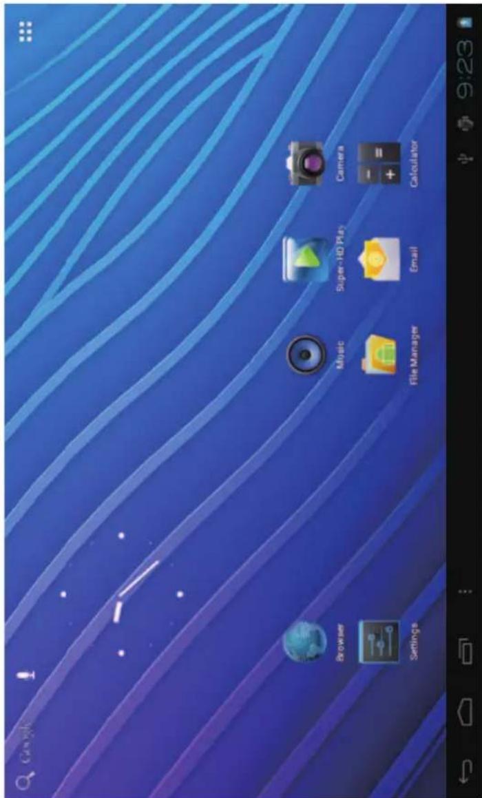 Browser Settings Music Super-HO Play Camera File Manager Email Calculator