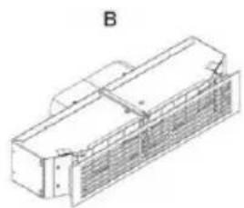 Technical line drawing of a rectangular enclosure with internal grating (no text or symbols).